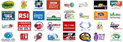 Logos of the 32 stations broadcast on DAB+ in Senegal