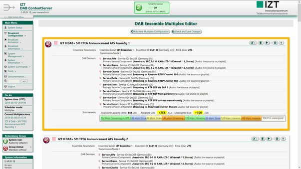 DAB MULTIPLEX CONFIGURATIONS CAN CONVENIENTLY BE CONFIGURED VIA A WEB GUI 
