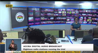 Still from GBC Ghana News Hour showing the Broadcast Monitoring Centre