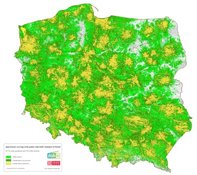 Map showing DAB+ coverage in Poland at March 2024