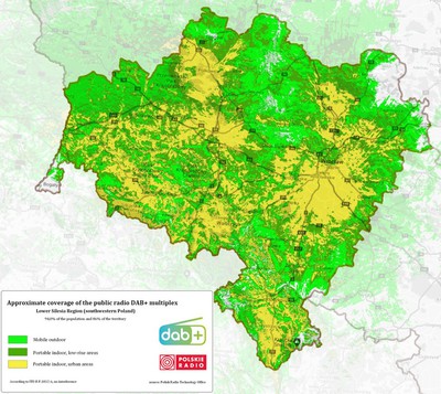 Map showing DAB+ coverage in the Lower Silesia region of Poland at March 2024