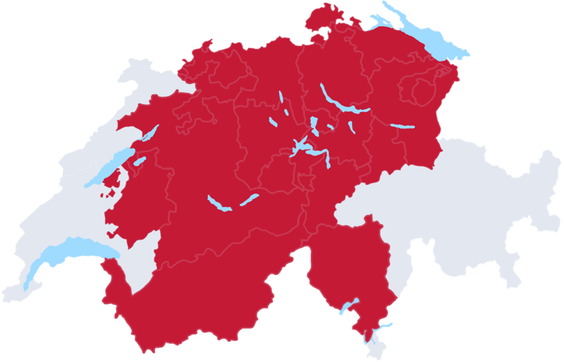 Map showing the coverage area of SwissMediaCast's DAB+ networks