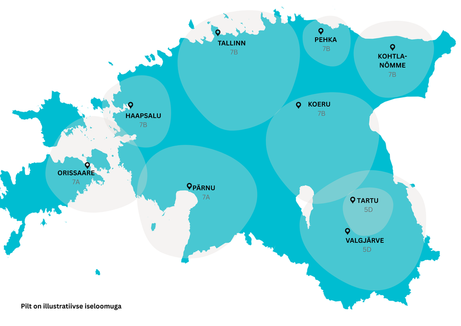 Map of Estonia showing network R1 coverage area as of 31 October 2025