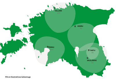Map of Estonia showing R3 network coverage area
