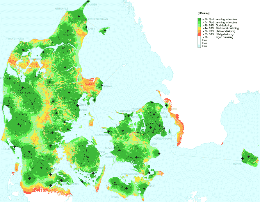 DAB coverage map of Denmark