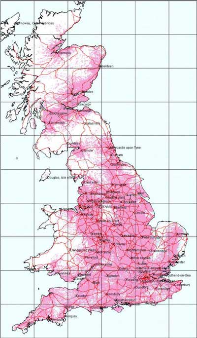 DAB coverage map for UK (commercial services)